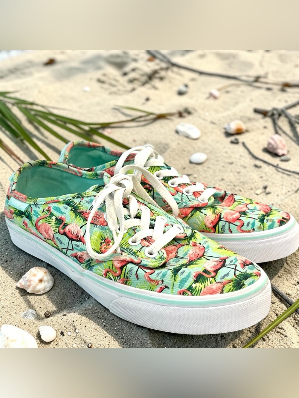 Vans Flamingo Tropical Print Sneakers Womens 8.5 Canvas Lace Up Beach Resort